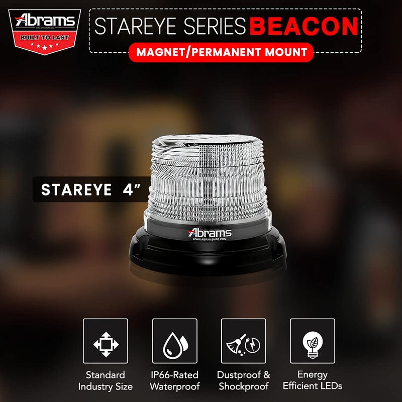 Abrams SAE Class-1 StarEye 4" Inch Dome 12 LED Magnet/Permanent Mount Construction Vehicle Warning Strobe Beacon Light - Amber - Image 2